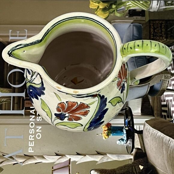 Vintage Floral Italian Ceramic Bud Vase With Handle Multi Flowers Artist Signed - Picture 10 of 16